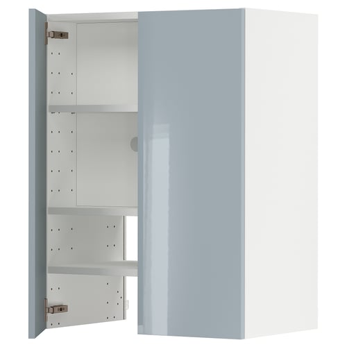 Modern grey-blue METOD kitchen cabinet with high-gloss finish, adjustable shelves, and sturdy construction.