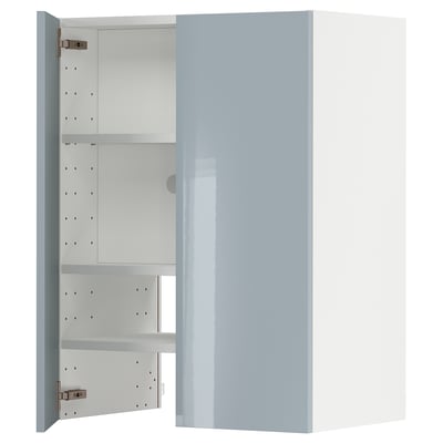 METOD Wall cb f extr hood w shlf/door, white/Kallarp light grey-blue, 60x80 cm