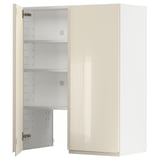 METOD Wall cb f extr hood w shlf/door, white/Voxtorp high-gloss light beige, 80x100 cm