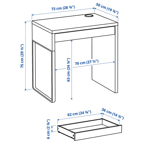 MICKE Desk, white stained oak effect, 73x50 cm