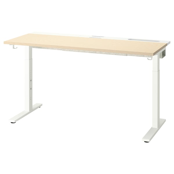 MITTZON Desk, birch veneer/white, 140x60 cm