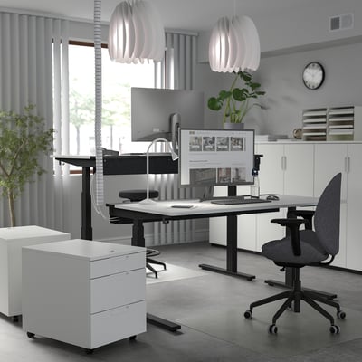 MITTZON Desk sit/stand, electric white/black, 160x60 cm