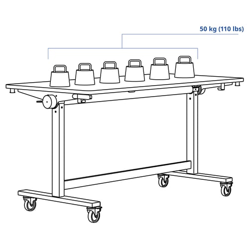 MITTZON Foldable table with castors, white, 140x70 cm