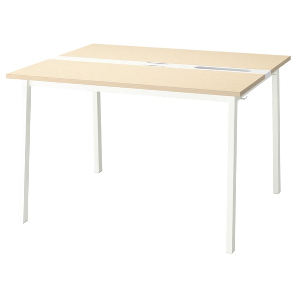 MITTZON desk, white, rectangular, light wood top, four legs, simple design.