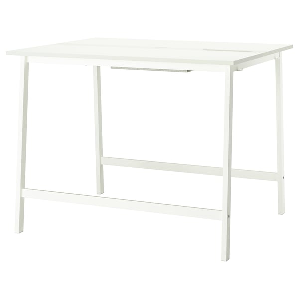 A white MITTZON desk. Its rectangular, made from melamine and particleboard, with clean lines and a simple design.