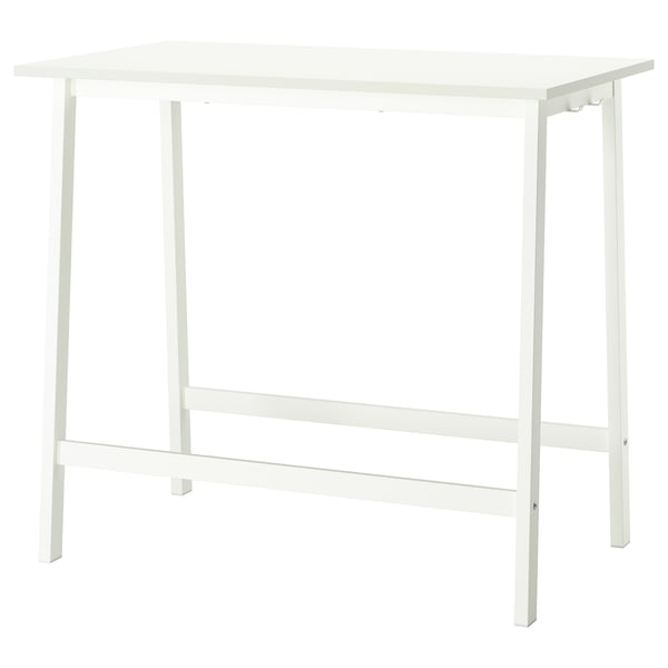 White MITTZON desk, rectangular top, 4 metal legs, simple design.