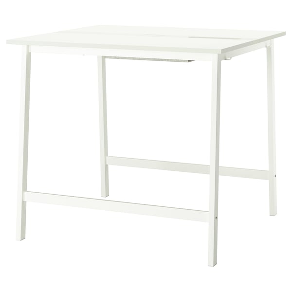 MITTZON white metal desk, sleek square design with cable management.