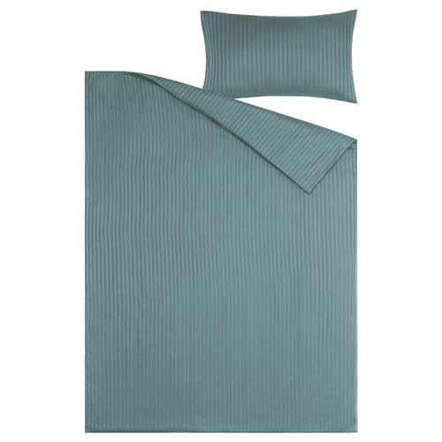 Atnatjasmin duvet & pillowcase, teal, striped, cotton-lyocell blend, elegant, smooth