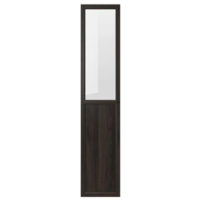 OXBERG Panel/glass door, dark brown oak effect, 40x192 cm