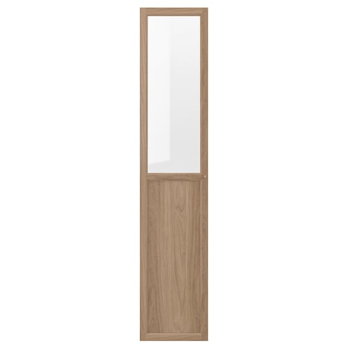 An OXBERG door in oak tone for billy bookcase, featuring a combination of glass and wooden panels.