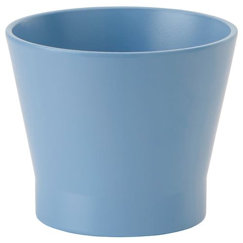 A blue PAPAJA ceramic planter with a lacquered interior, made of earthenware, and a simple, round design.
