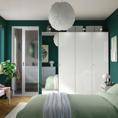 PAX / FARDAL/ÅHEIM Wardrobe combination, white high-gloss/white mirror glass, 200x60x201 cm