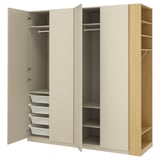 PAX / FORSAND Wardrobe combination, grey-beige grey-beige/oak effect, 220x60x236 cm