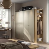 PAX / FORSAND Wardrobe combination, grey-beige grey-beige/oak effect, 220x60x201 cm