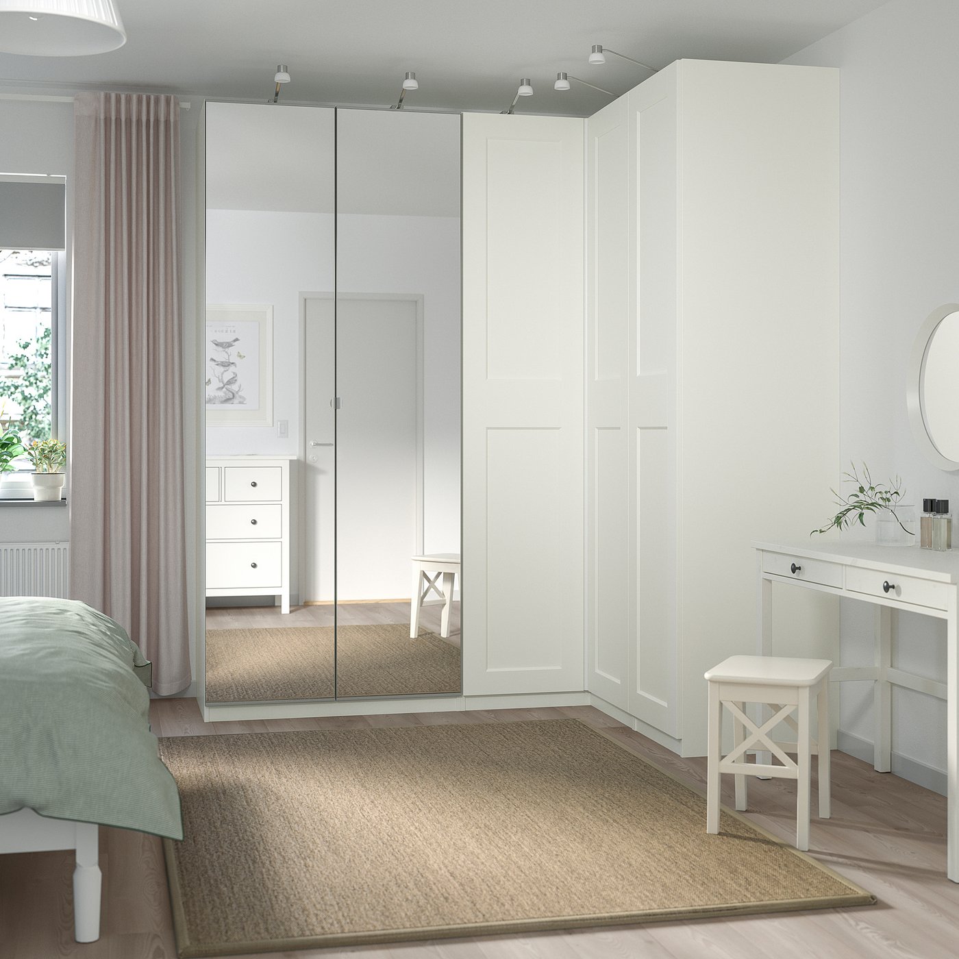 Pax Grimo Vikedal دولاب ملابس زاوية أبيض زجاج مرايا Ikea