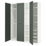 PAX / GRIMO Wardrobe combination, white grey-green/white, 185x60x236 cm