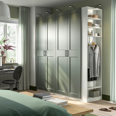 PAX / GRIMO Wardrobe combination, white grey-green/white, 220x60x236 cm