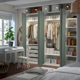 PAX / GRIMO Wardrobe combination, white/grey-green, 250x60x236 cm