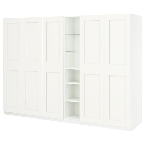 PAX / GRIMO Wardrobe combination, white white/white, 285x60x201 cm