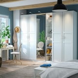 PAX / KAMMARTORP/TYSSEDAL Wardrobe combination, white mirror glass/grey white, 285x60x236 cm