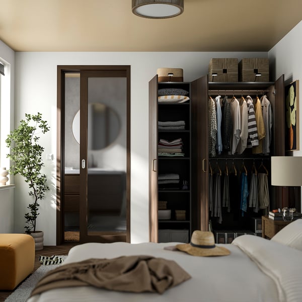 PAX / STORKLINTA Wardrobe combination, dark grey/dark brown stained oak effect, 150x58x201 cm
