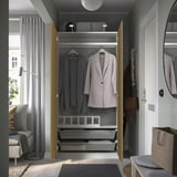 PAX / STORKLINTA Wardrobe combination, white/oak effect, 100x38x201 cm