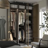 PAX / TONSTAD Wardrobe combination, dark grey brown/stained oak veneer glass, 150x60x236 cm