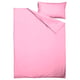Light pink bedding set. Includes duvet & pillow cover. Simple, smooth design. Eco-friendly, recycled materials.