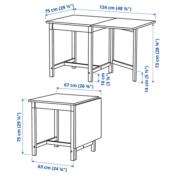 PINNTORP Table and 2 chairs, light brown stained white stained/white stained pine, 67/124 cm