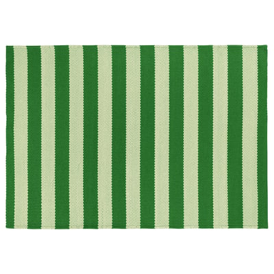 A green and beige striped PLATÅGUPP rug, rectangular with a textured design.