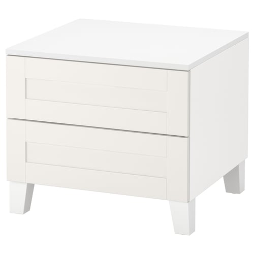 White PLATSA storage cube with sleek legs. Modern, minimalist design for versatile spaces.