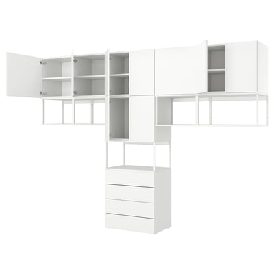 A white PLATSA storage unit with multiple shelves and drawers. It offers versatile storage solutions for various spaces.