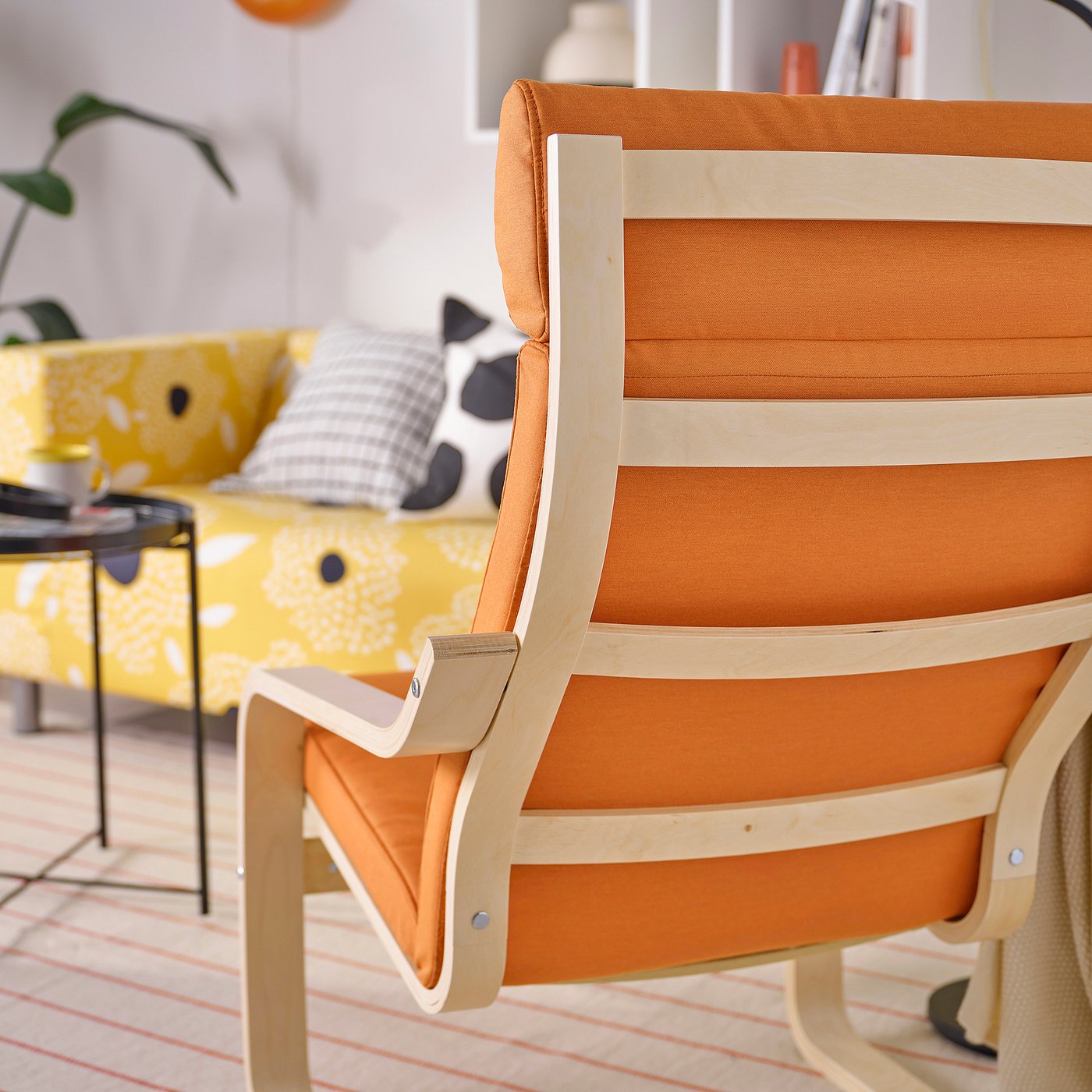 POÄNG armchair and footstool, birch veneer/Knisa bright orange - IKEA