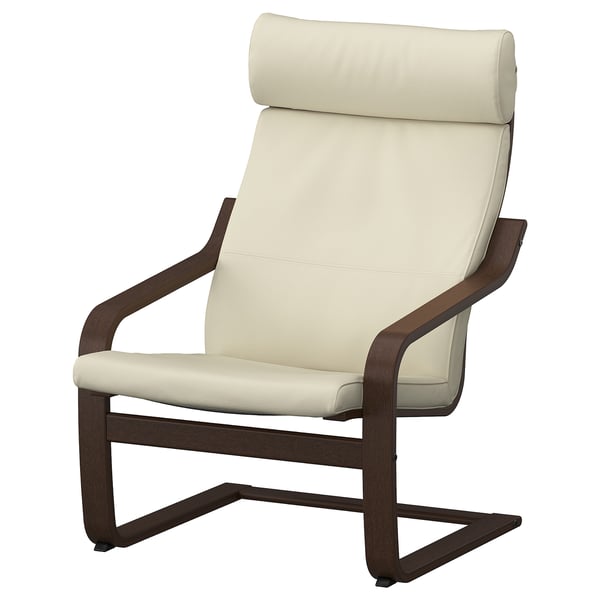 POÄNG Armchair and footstool, brown/Glose eggshell