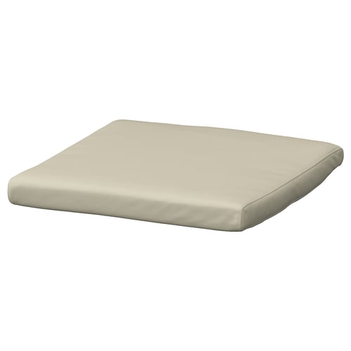 Beige POÄNG footstool cushion, square, soft polyurethane foam, neat and inviting.