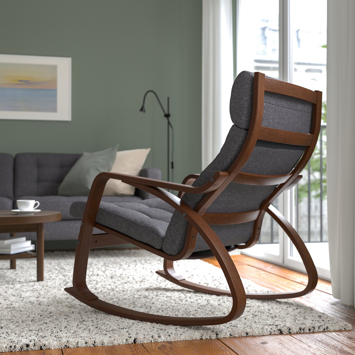 POÄNG rocking-chair, brown/Gunnared dark grey - IKEA