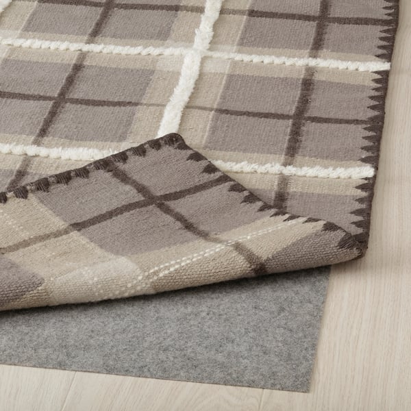 PYSSLINGGRÄS Rug, flatwoven, grey/check handmade, 240x300 cm