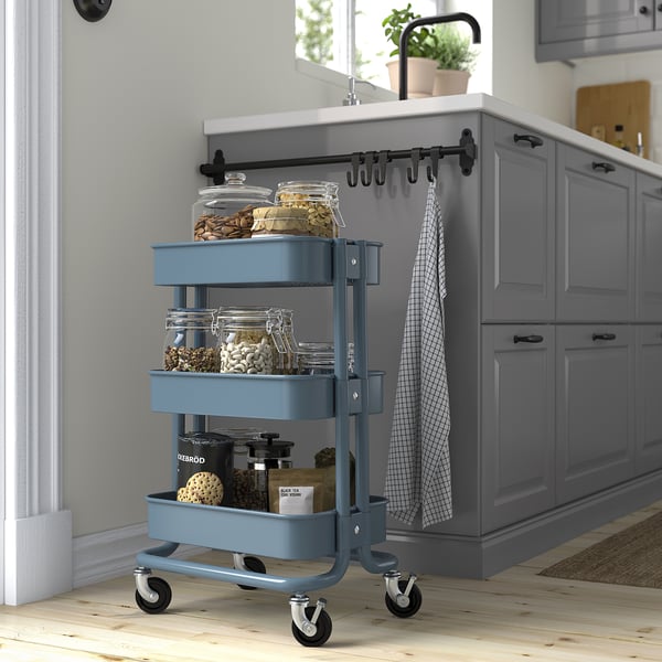 RÅSKOG Trolley, grey-blue, 28x38x61 cm
