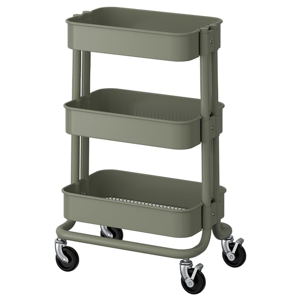 RÅSKOG Trolley, grey-green, 28x38x61 cm