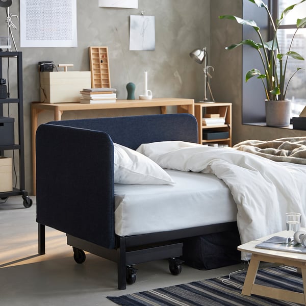 Ravaror سرير نهار مع مرتبة أزرق غامق Hamarvik متين Ikea