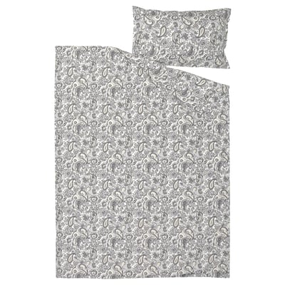 RODGERSIA Duvet cover and pillowcase, grey/white, 150x200/50x80 cm