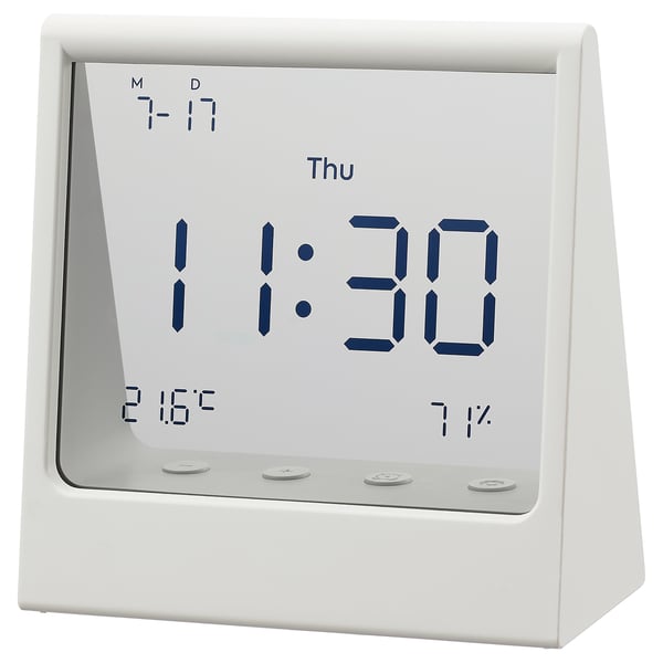 RÖDBENA Alarm clock with hygro-/thermometer, 10x11x5 cm