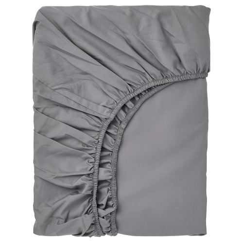 Grey RÖNNVECKMAL fitted sheet, rectangular, crisp 100% cotton.