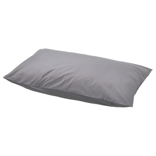RÖNNVECKMAL grey cotton pillowcase, rectangular, crisp envelope closure.