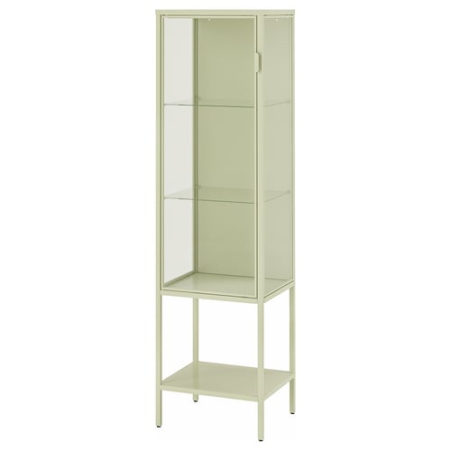 RUDSTA display cabinet with frosted glass, white frame, standing tall.