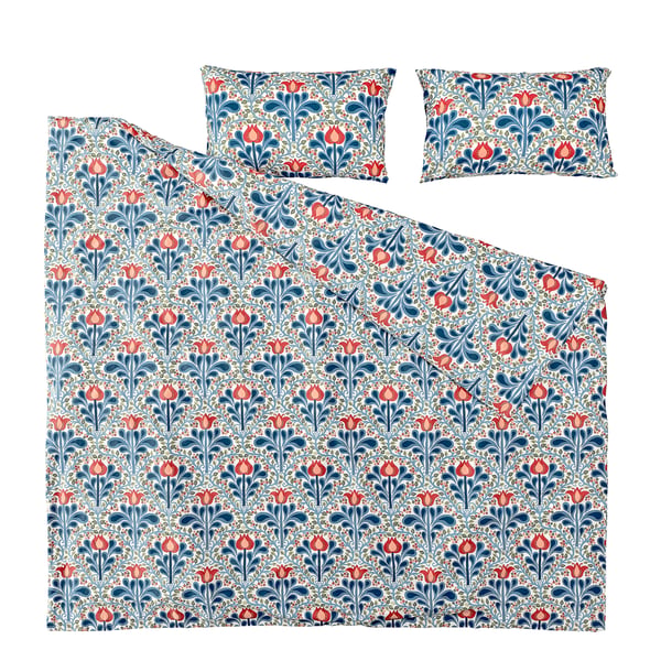 SÄTERVIDE blue floral bed set - comforter, 2 pillowcases, recycled cotton & lyocell