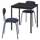 SANDSBERG Table and 2 chairs, black black/Remmarn dark blue dark blue, 67x67 cm