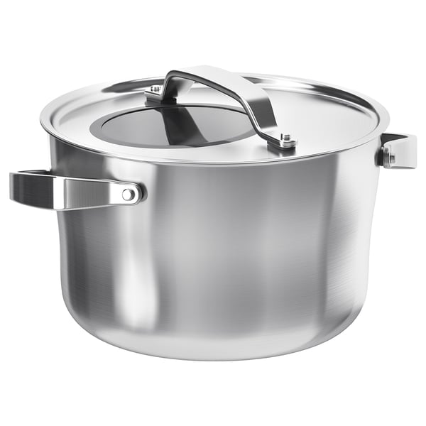 SENSUELL Pot with lid, stainless steel/grey, 5.5 l