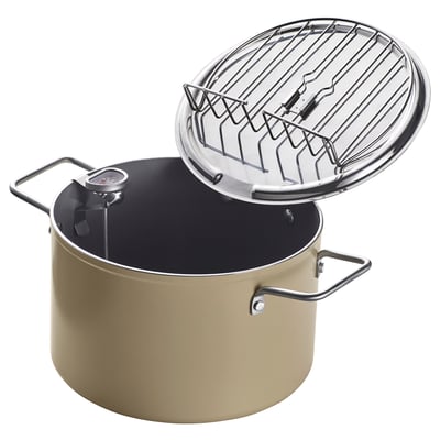 SKÄGGTORSK Frying pot, non-stick coating light beige-green, 4 l