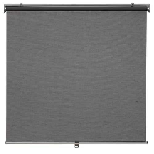SKOGSKLÖVER grey roller blind, cordless, soft closing, fits various mounts, philtres light.
